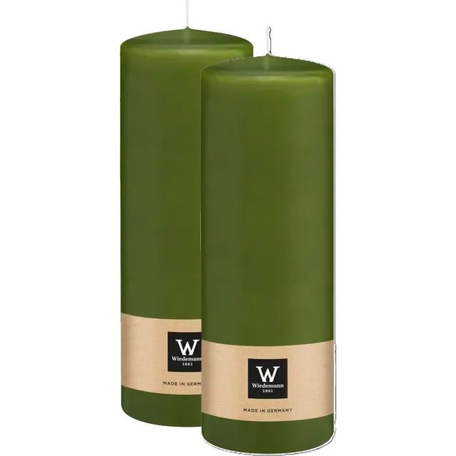 Wiedemann Cilinderkaars/stompkaars - 2x - olijfgroen - 20 x 7 cm - 103 branduren - zuilkaarsen Olijf groen