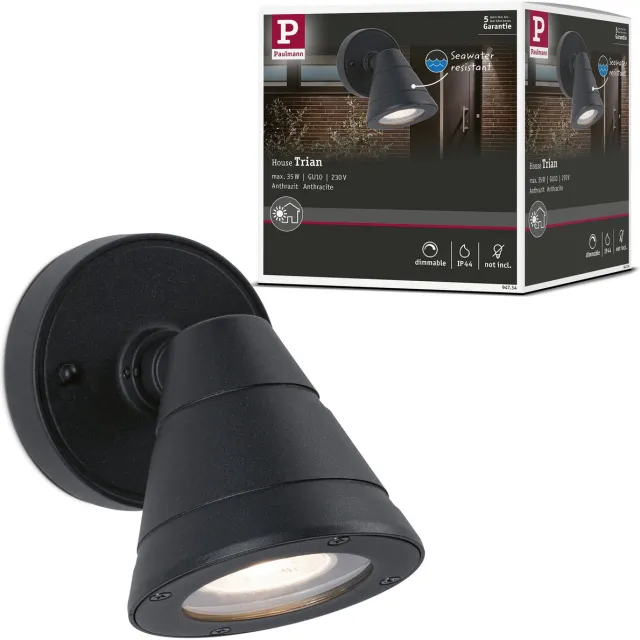 Paulmann Wandarmaturen voor buiten Trian zeewater bestendig IP44 rond 100x130 mm max. 35W 230V Antraciet Aluminium