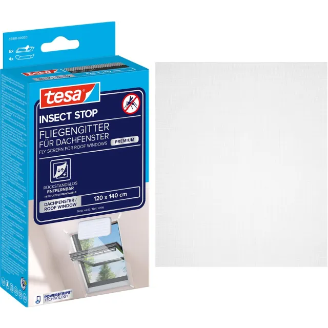 Tesa INSECT STOP Fly Screen for Roof Windows Premium - hor voor dakramen, zelfklevend, zonder boren, wit - 120 x 140 cm