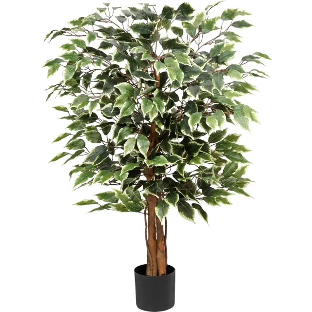 Briful Kunstplant grote kunstboom Ficus Benjamini kunstplant boom met echte houten stam ideaal voor binnendecoratie groen wit groen-wit