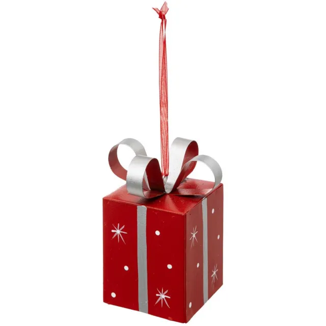 Feeric lights & Christmas Metalen kerstkistje met rode cadeautjesmotief, 8 cm Rouge