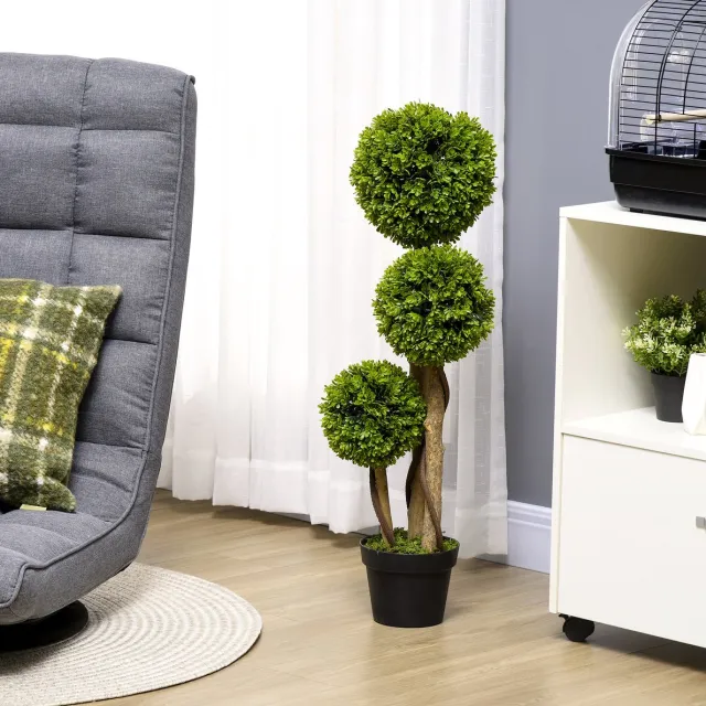 REDOM Kunstplant Buxus - Realistische textuur - Met bloempot en cementvulling - UV-bescherming - Voor binnen & buiten - Kunststof - Groen - 90 cm Green