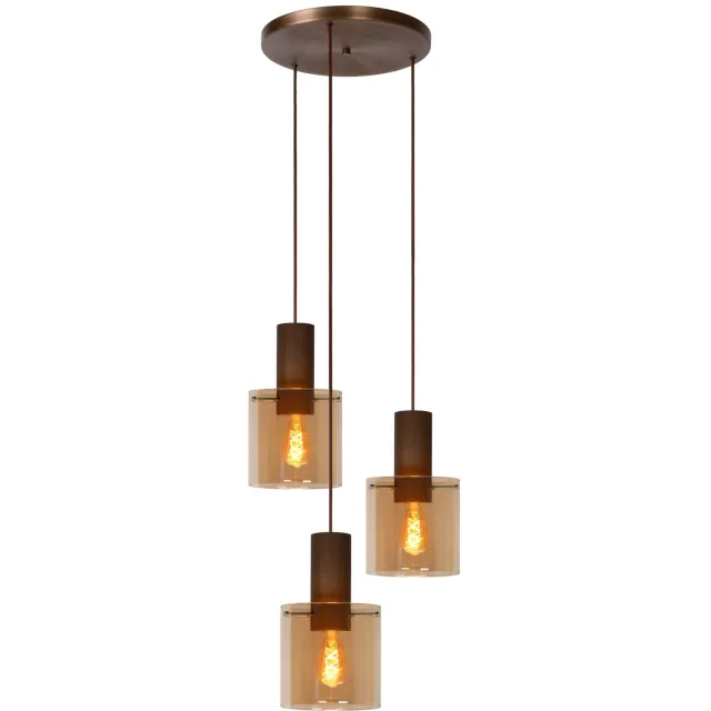 Lucide TOLEDO - Hanglamp - 3xE27 - Amber Transparant