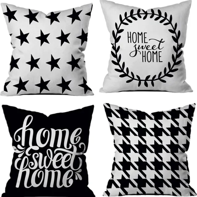 stellahomes Sierkussens set van 4 stuks - INCLUSIEF BINNENKUSSENS 45x45 cm - zwart - wit - sterren - dubbelzijdig bedrukt - kussensloop - kussens woonkamer - kussenhoes