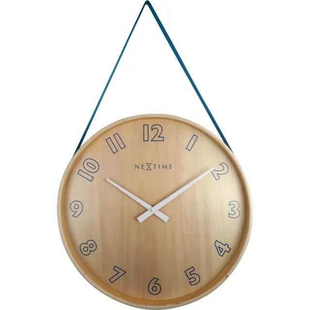 NeXtime Wandklok - 40 cm - Hout - Blauw - 'Loop Big'