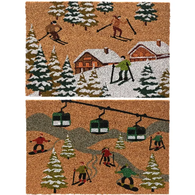 Decoris Deurmat Kerst - Kokosvezel - 60x40x1,5 cm set van 2 Meerkleurig