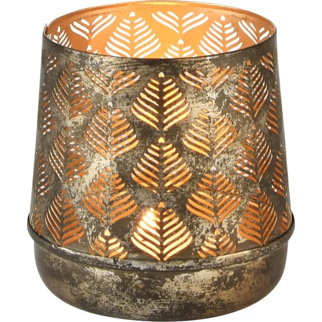 dekoratief Windlicht 'Spiral Leafs', zwart/goud, metaal, 11x12x13cm | A238201