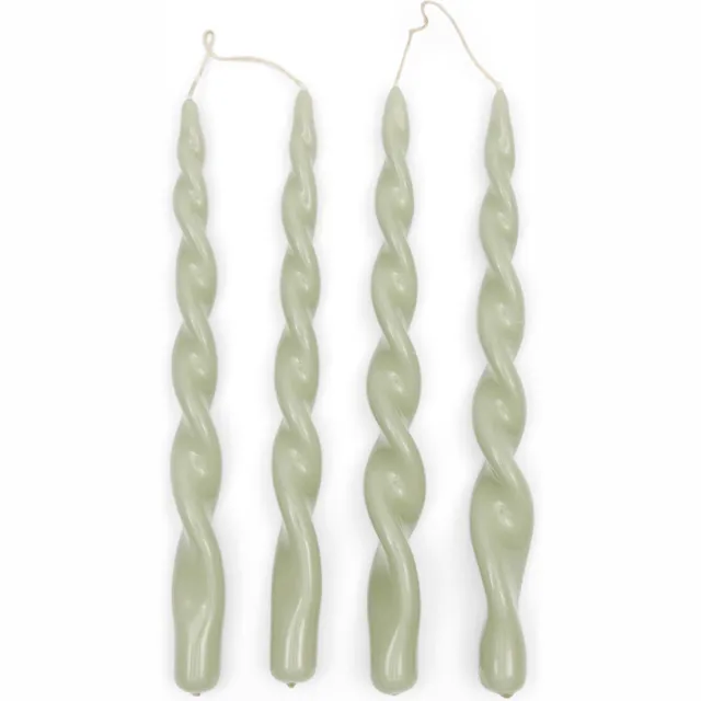 Riviera Maison Tafelkaarsen - Twisted Dinner Candles Glossy - Groen - 4 Stuks