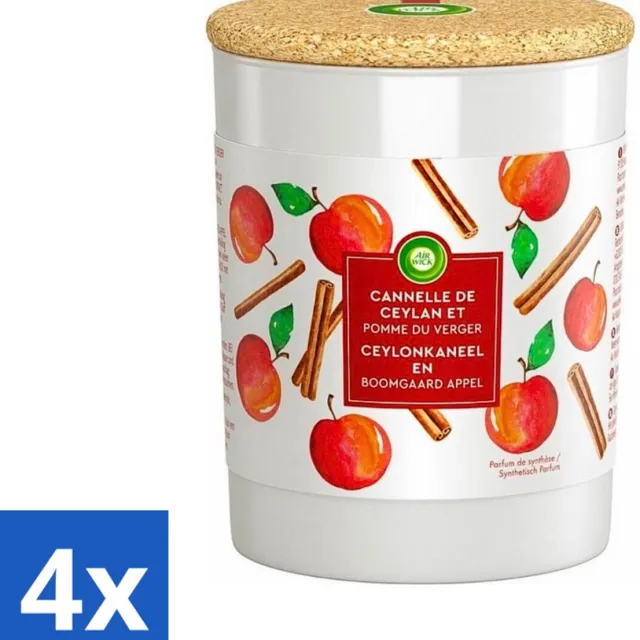 Air Wick 4 x Air Wick - Geurkaars - Kaneel & Boomgaard Appel - 35 Uur Brandduur - Geurkaars - Kaneel - Appel - Air Wick - Sfeer Rood