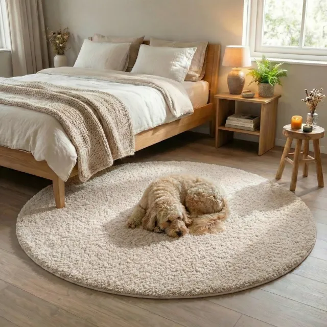 NATURL. Rond fluffy vloerkleed - Bobby Creme - Ø 80cm Crème
