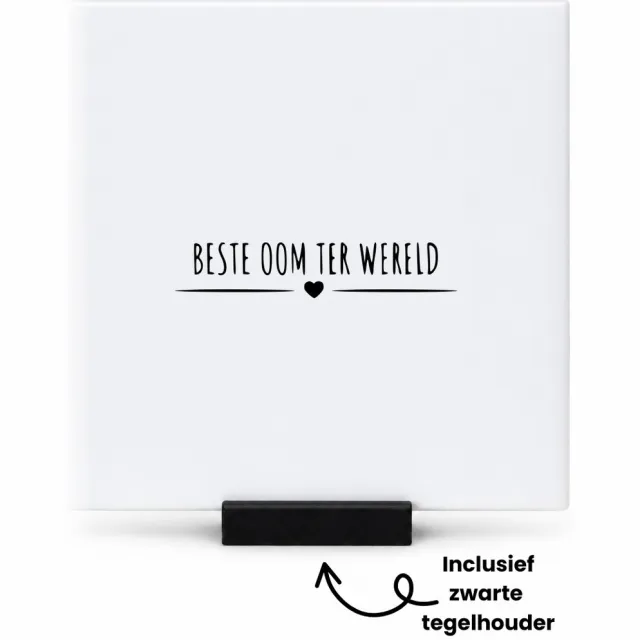 Hacebo Beste oom ter wereld tegeltje met tegelhouder - Oom - cadeau oom - tegeltjes met tekst - Leuk cadeau voor je oom om te geven - verjaardag oom - spreuktegels - 10.8x10.8 CM Wit