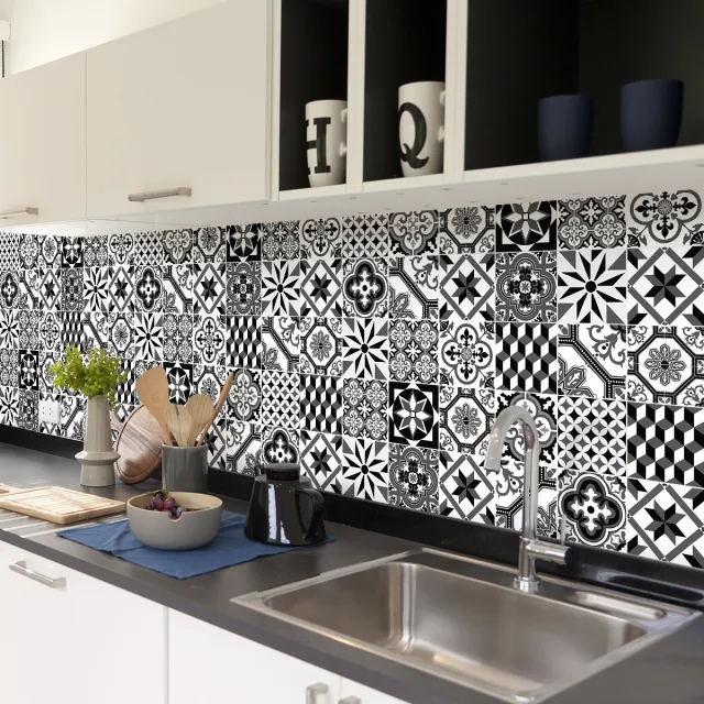 Ambiance Sticker Zelfklevende tegelmuurstickers voor keuken en badkamer - 30 Azulejos Caracena cementtegelstickers - 30 stickers 20x20cm Multi color