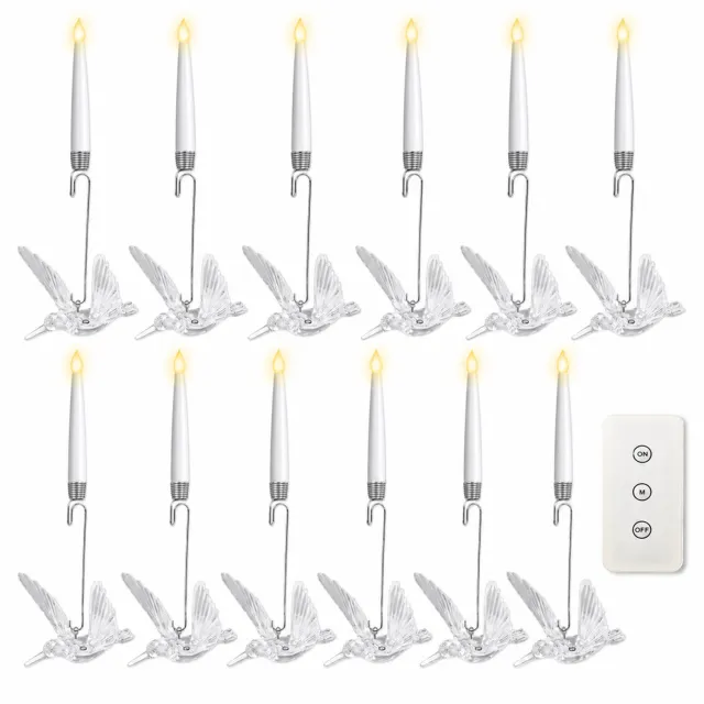 SWGOTA led kaarsen, 12 stuks met vogelvormige hangconstructie en afstandsbediening, witte kaarslichamen voor kerst- en feestdecoratie