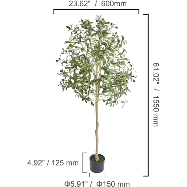 SucceyBuy Kunst Olijfboom - Kunstplant - Decoratie Plant - kunstplanten voor binnen - 155 cm Hoog - Kunstplant in pot - kunstplanten - Groen olijf groen