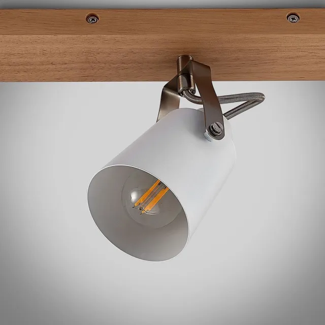 Lindby plafondlamp - 5lichts - metaal, hout - H: 15.8 cm - E14 - hout, wit mat