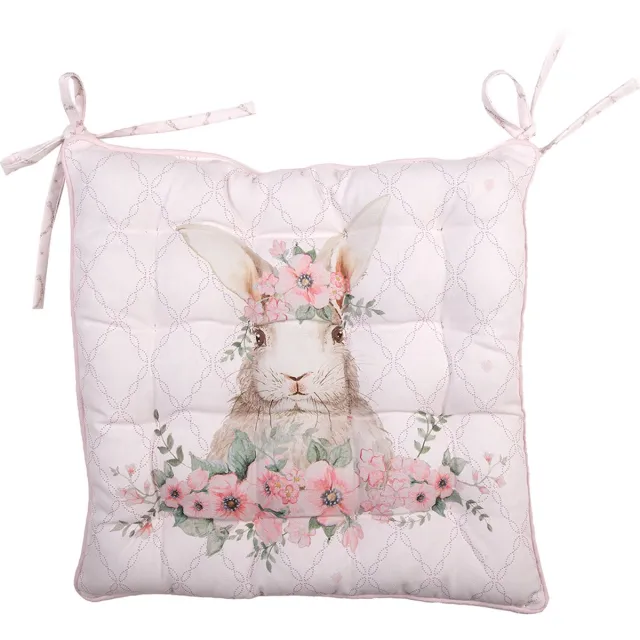 Clayre & Eef Stoelkussen Foam 40x40x4 cm Roze Katoen Konijn