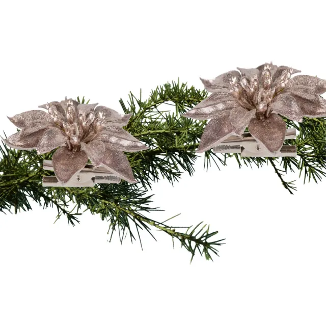Cosy&Trendy Cosy & Trendy Kerstster - 2x stuks - roze glitter - op clip - 9 cm - kerstversiering bloemen - kunststof