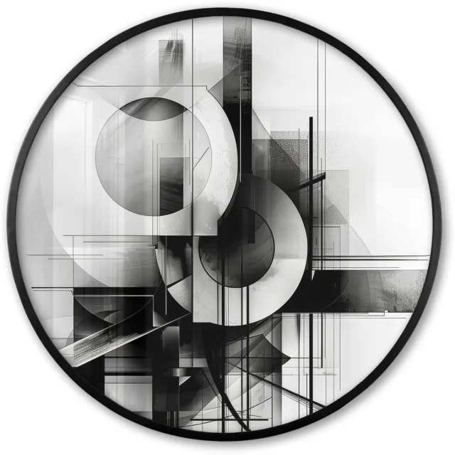 FrameYourWall Poster in lijst Rond - Fotolijst 60x60 cm - Posters - Abstract - Kunst - Modern - Zwart wit - Ronde posterlijst zwart - Decoratie - Wanddecoratie woonkamer - Muurdecoratie slaapkamer