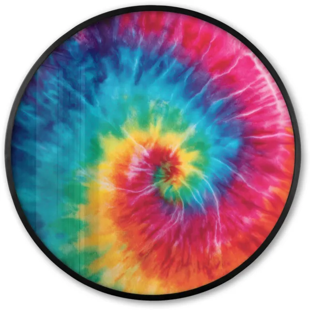 FrameYourWall Poster in lijst Rond - Fotolijst 80x80 cm - Posters - Regenboog - Tie dye - Kleurrijk - Blauw - Ronde posterlijst zwart - Decoratie - Wanddecoratie woonkamer - Muurdecoratie slaapkamer