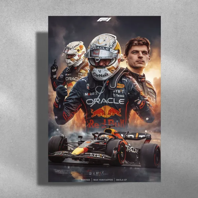 Luxe poster Max Verstappen - Metalen Poster 40x60cm - Imola GP - Formule 1 zwart