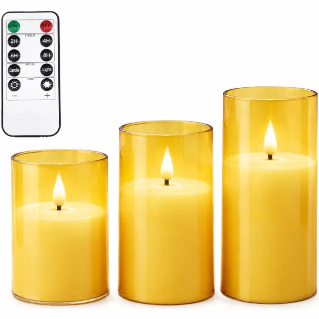SWGOTA led kaarsen goudkleurig, 3 stuks per doos, druppelvormige vlam, verschillende hoogtes, met afstandsbediening, voor bruiloften en verjaardagen