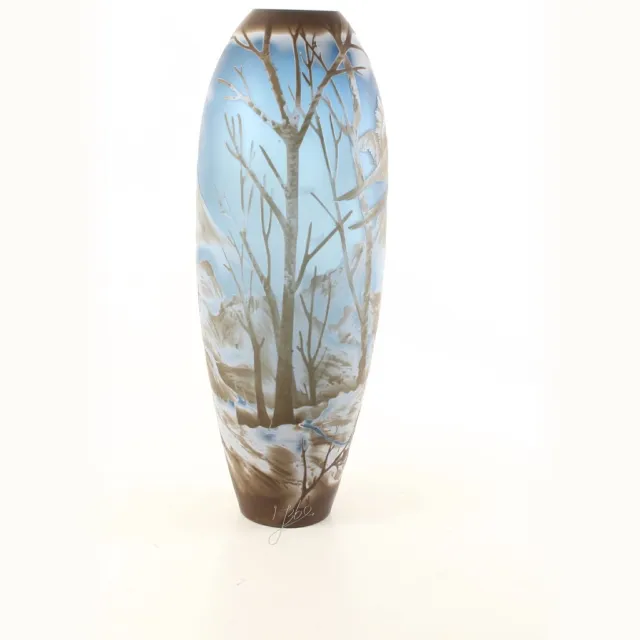 VntiQue Galle Style Vaas WINTER LANDSCAPE blauw bruin wit