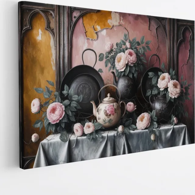 Saammp Canvas Schilderij - Roze Bloemen - Stilleven - Abstract - 90x60 - Foto op canvas - Wanddecoratie - Muurdecoratie Woonkamer - Kantoor Decoratie Multicolor