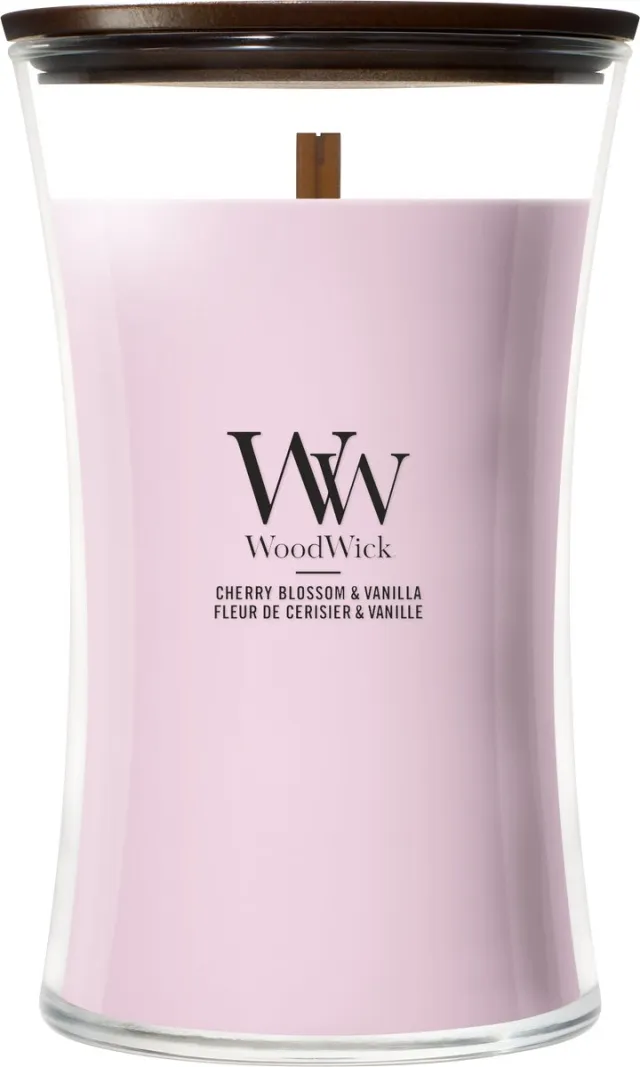 Woodwick Hourglass - Cherry Blossom & Vanilla - Large Geurkaars - 130 branduren Roze