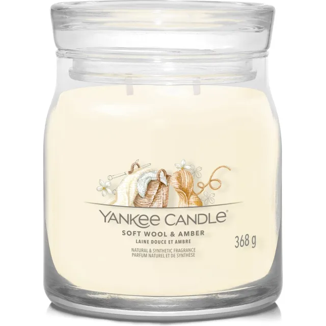 Yankee Candle Soft Wool & Amber Medium Geurkaars - 50 branduren - 2 lonten Geel