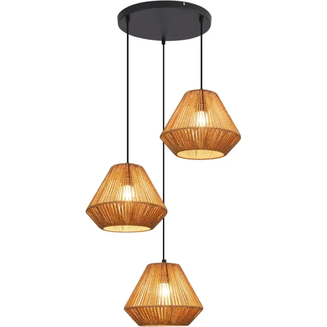 Glitzerlife Hanglampen - Boho Retro - Lanternvormig - 3xE27 - Hoogteverstelbaar - IJzer - Ø25cm - Zwart Licht Curry - Hanglamp Eetkamer Verstelbaar Woonkamer Slaapkamer Diamantvormige schijf