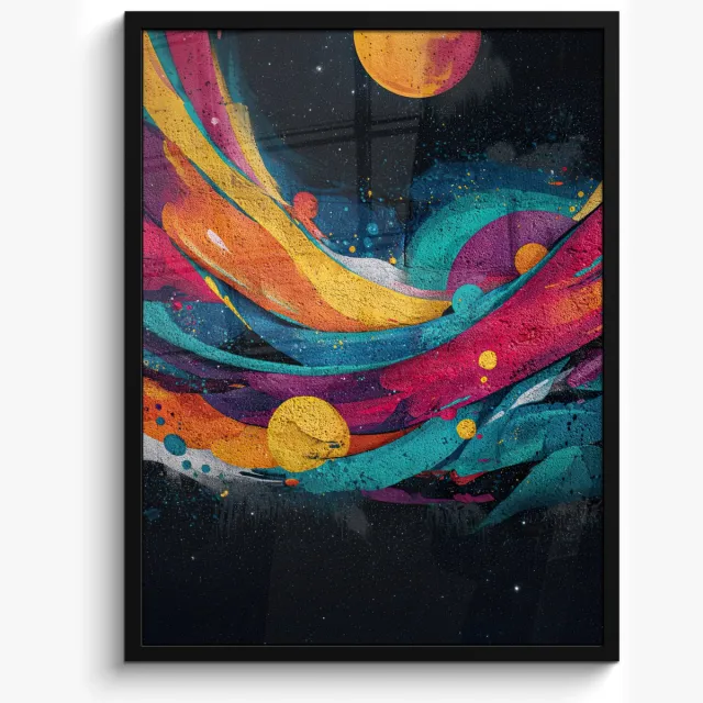 FrameYourWall Poster in lijst - Fotolijst 60x80 cm - Posters - Banen - Golven - Kleurrijk - Abstract - Posterlijst zwart - Decoratie - Wanddecoratie woonkamer - Muurdecoratie slaapkamer