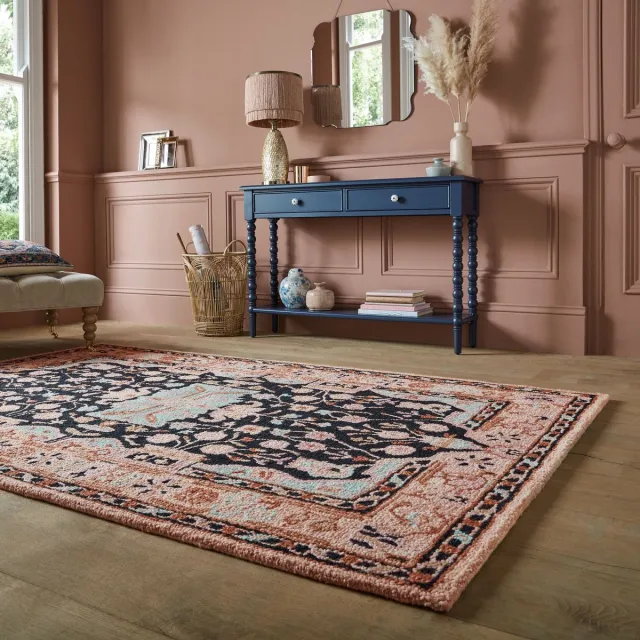 flycarpets Laagpolig vloerkleed Blossom - Klassiek - Roze / Zwart 200 x 290 cm