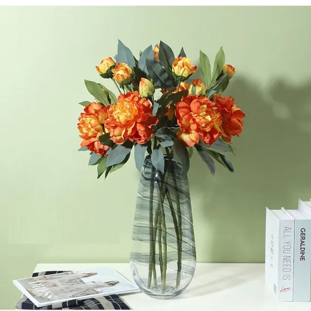 Zijden Boeket Paleis Pioen – 68cm hoog – 6 stelen - doe-het-zelf boeket – DIY – alle kunstbloemen los geleverd – Lente – multi color – Kunstbloemen - nep bloemen - nepbloemen - kunstplanten karamel kleur