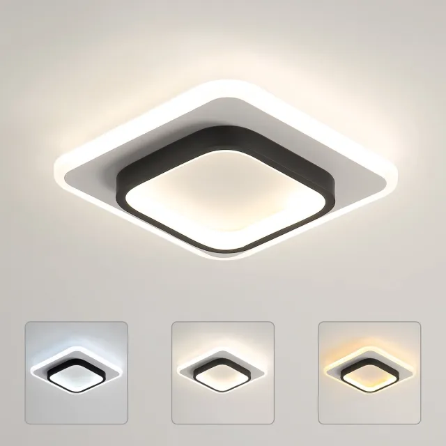 Riserva Vierkante LED Plafondlamp Zwart Wit Modern Eenvoudig 24W 2700lm Driekleurig Verstelbare Helderheid 3000/4500/6500K 220V Ra80