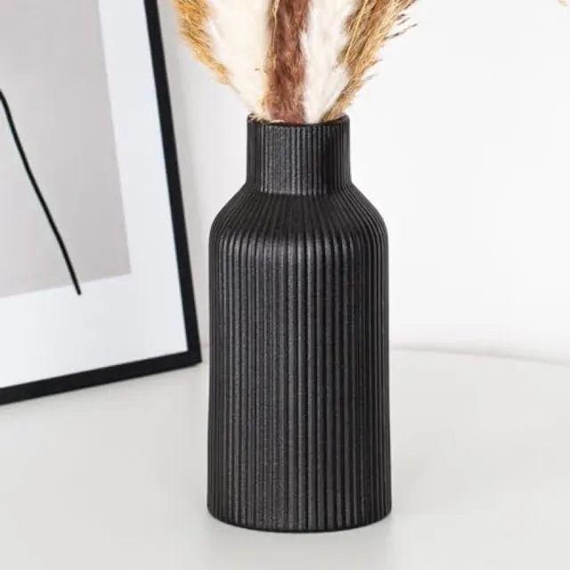 Nazik Living Keramische Vaas voor Pampasgras - Modern Design - Rond - 20 cm - Zwart Mat - Decoratieve Vaas
