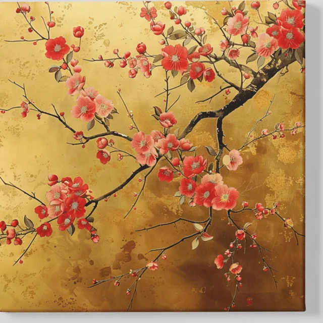 Trendex Global Vierkant Canvas Schilderij - Bloemen - Bloesem - 100x100x2 cm Rood