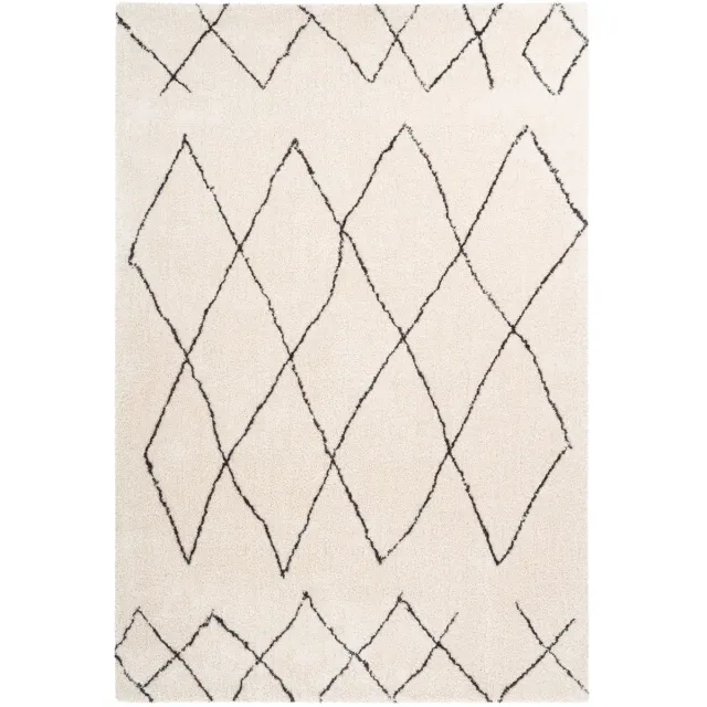Padiro knus hoogpolig vloerkleed 160 x 230 cm - crème / offwhite - modern geometrisch patroon - voor vloerverwarming - van polyester en katoen