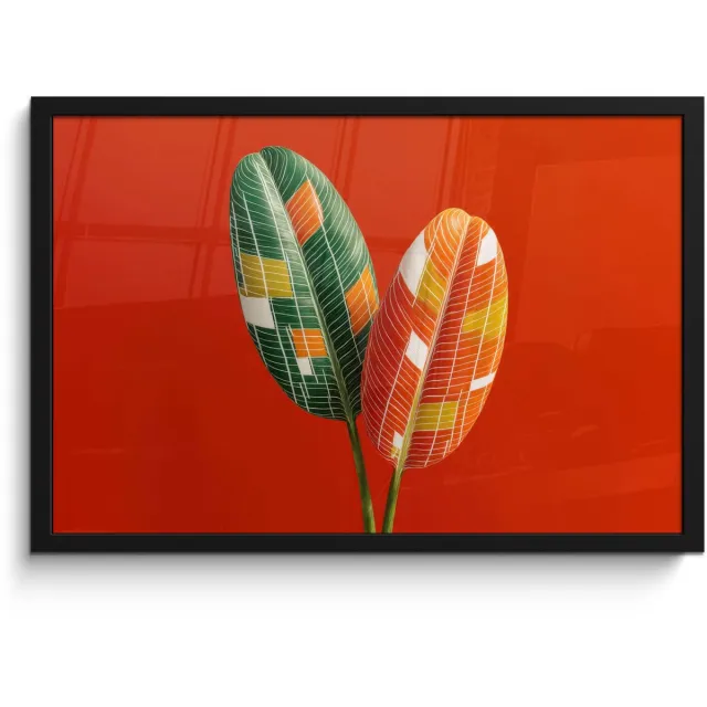 FrameYourWall Poster in lijst - Fotolijst 60x40 cm - Posters - Bladeren - Ovaal - Mozaïek - Patroon - Posterlijst zwart - Decoratie - Wanddecoratie woonkamer - Muurdecoratie slaapkamer