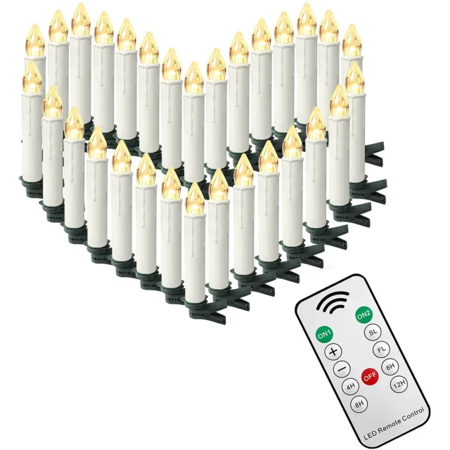 NAIZY 30x LED Kaarsen Kerstkaarsen draadloos warm wit Kerstkaars met timerfunctie afstandsbediening Kerstkaarsen LED kaars met clip, voor feestdecoratie bruiloft feest, zonder Batterij