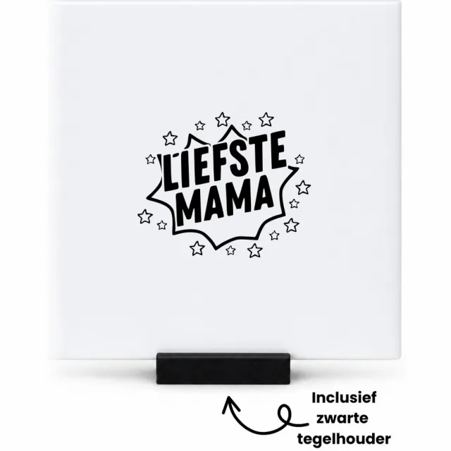 Hacebo Liefste mama tegeltje met tegelhouder - Mama - Familie - tegeltjes met tekst - Moederdag - Cadeau - spreuktegels - 10.8x10.8 CM Wit