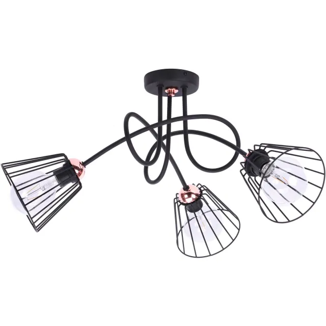 HOME LIGHT Light Home Edison - Plafondlamp 3-Lichts - Koper Draad Kappen - Zwart/Wit - E27 Fitting Koper/Zwart, Koper/Wit