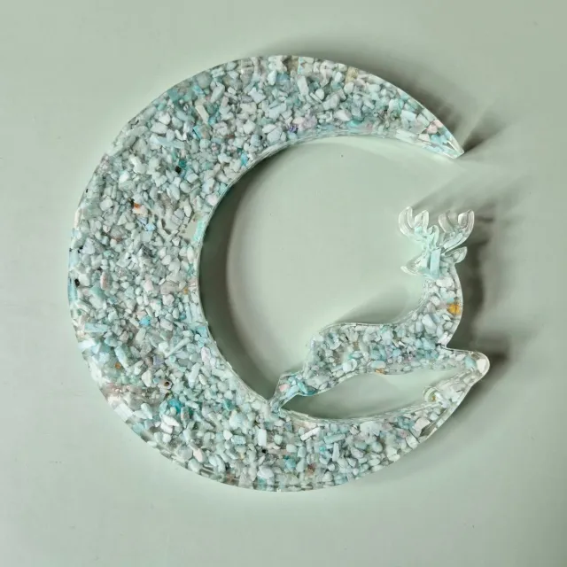 Moonlight Gemstones Edelsteen Chips in Resin Groen - Maanvormige Decoratie Met Hert Meerkleurig