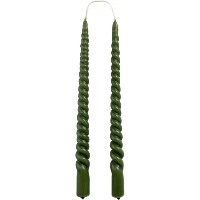 Rustik Lys Dinerkaarsen 'Swirl' (Set van 2, Hunting Green) Groen