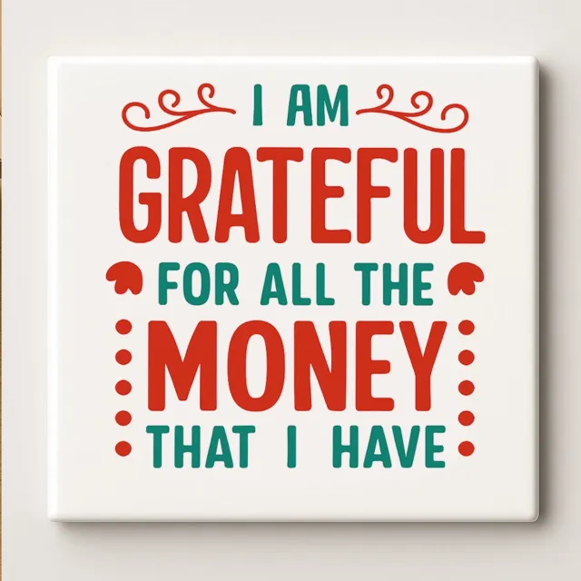 Nevolis I Am Grateful for All the Money That I Have Keramische Tegel – 15x15 cm Motiverende Welvaartsquote Wandtegel – Positieve Energie Cadeau & Huisdecoratie Multi Color