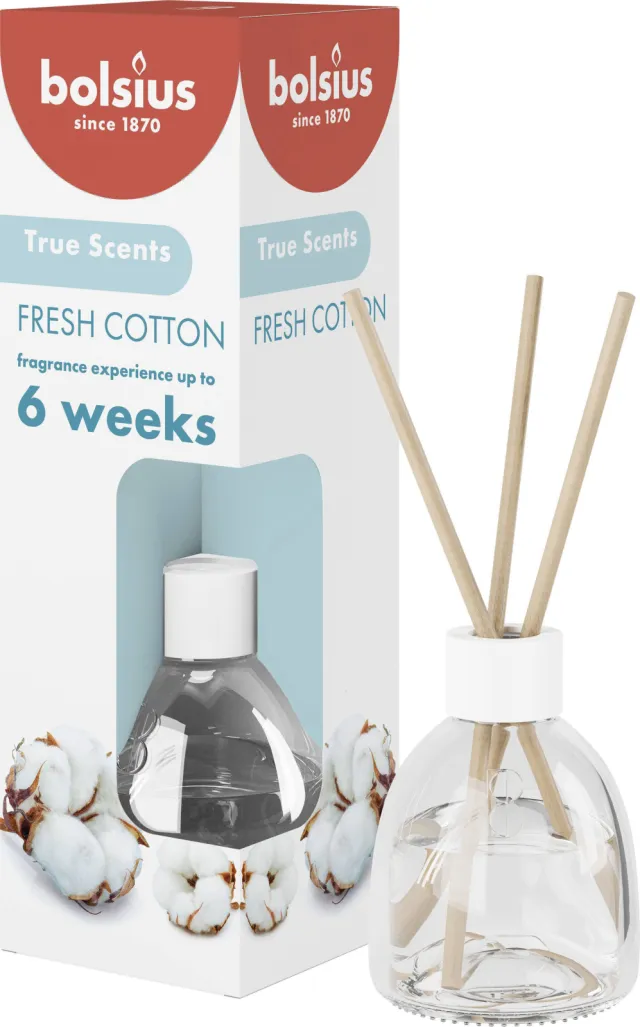 Bolsius True Scents Fresh Cotton geurstokjes wit