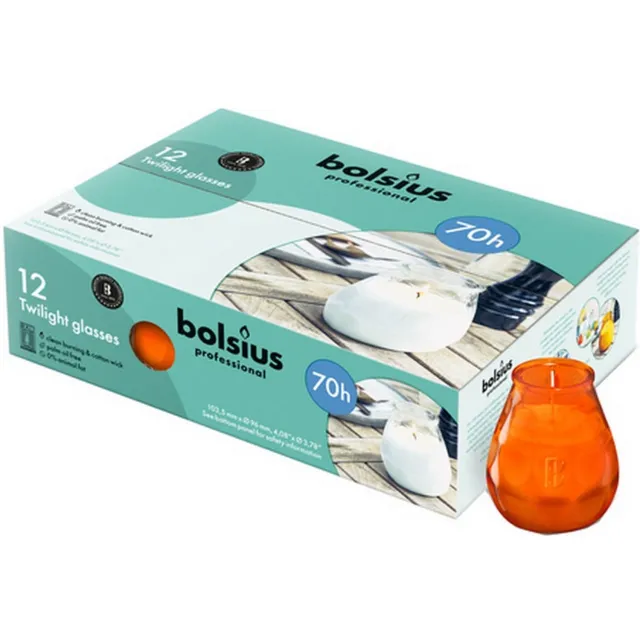 Bolsius Twilights oranje glazen kaarsen 104/99 (70 uur) 12 stuks Wit, oranje