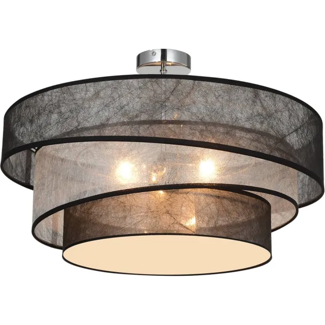 Lindby plafondlamp - 3lichts - IJzer, textiel - H: 24 cm - E27 - chroom, zwart, zilver
