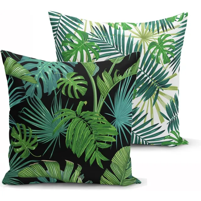 De Groen Home Bedrukt Kussenhoes Palmbladeren - Kussensloop - Sierkussenhoes - Velvet hoes voor sierkussens - set van 2 - 45x45 - Fluweel Groen
