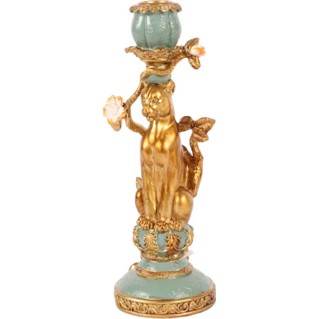 Baroque Kandelaar - Kandelaar Luipaard 25.5 cm - Goud - Resin - 25.5x10x8.5 - Polyresin Brown