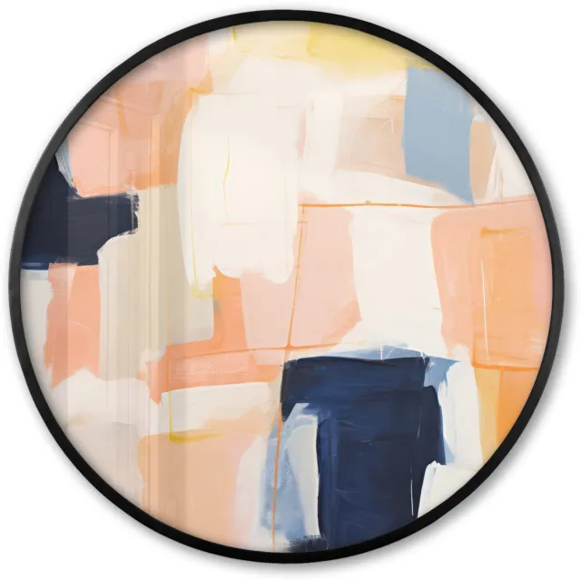 FrameYourWall Poster in lijst Rond - Fotolijst 60x60 cm - Posters - Kunst - Abstract - Roze - Pastel - Ronde posterlijst zwart - Decoratie - Wanddecoratie woonkamer - Muurdecoratie slaapkamer Kleuren